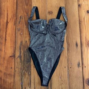 Free People NWT underwire silver sequin bodysuit size XS